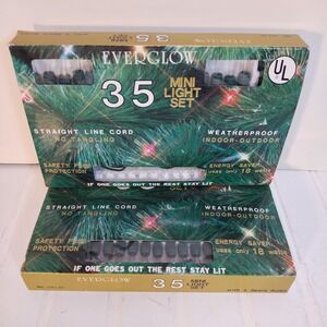 2 Boxes Vintage Everglow Christmas 35 Mini Clear String Light Set Stay Lit NEW